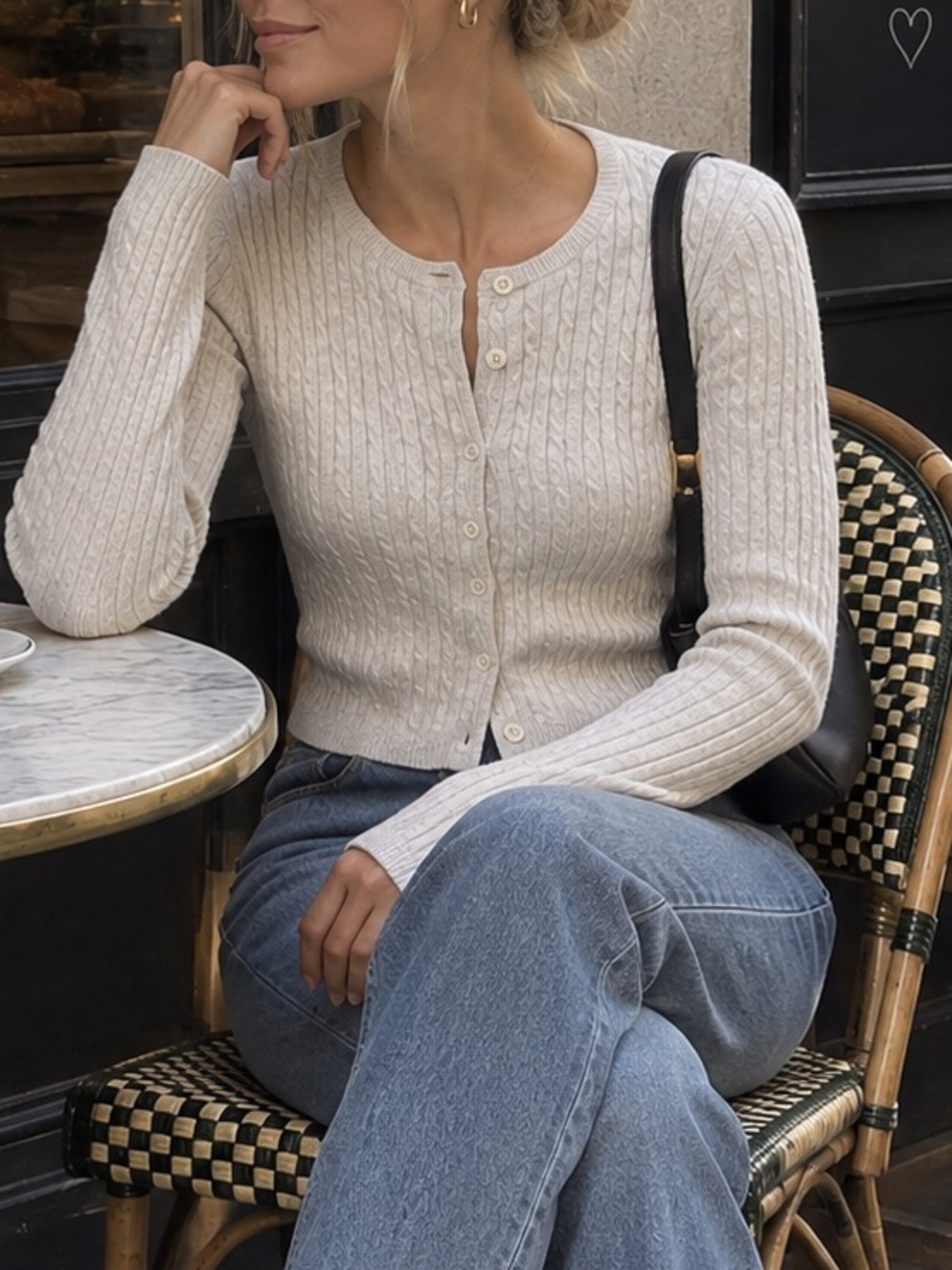 Brandy Melville light grey Cable Knit Cropped Cardigan
